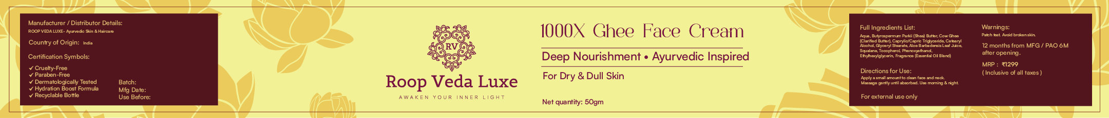 1000X Ghee Face Cream for Deep Nourishment | Roop Veda Luxe