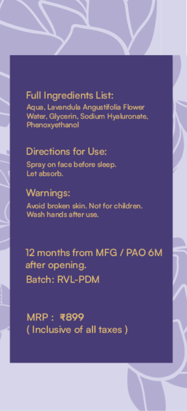 Lavender Sleep Face Spray for Night Hydration | Roop Veda Luxe