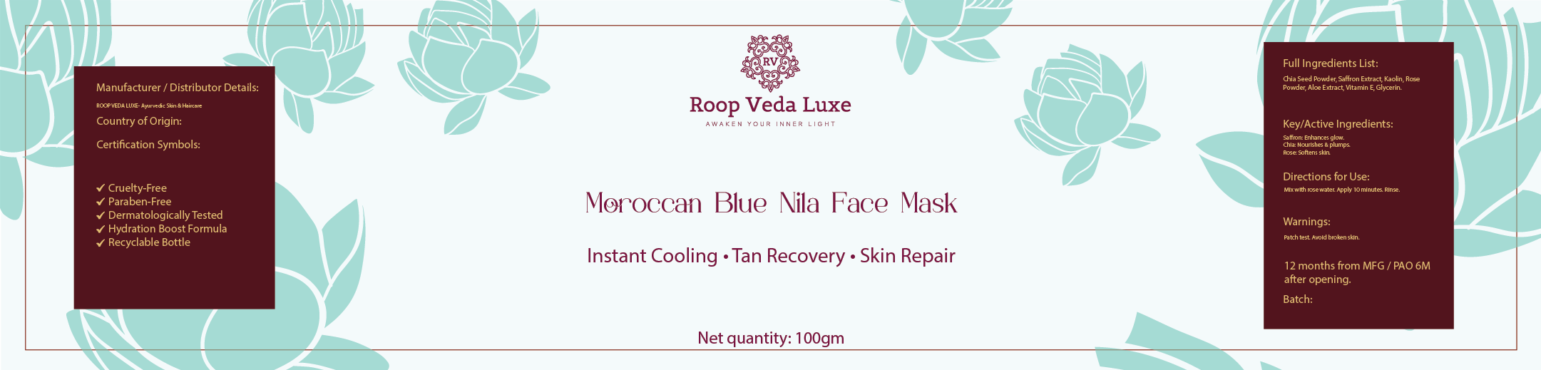 Moroccan Blue Nila Face Mask for Glow | Roop Veda Luxe