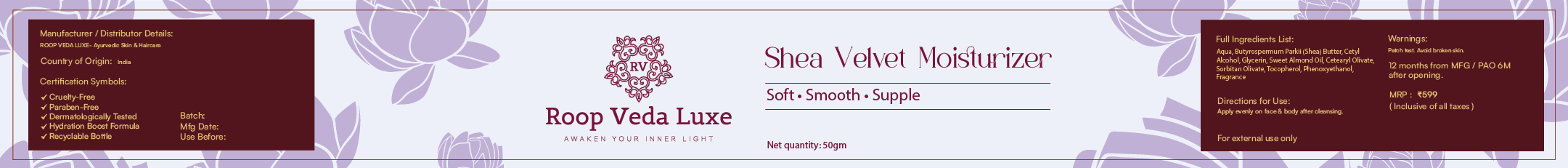 Shea Velvet Moisturizer for Soft Supple Skin | Roop Veda Luxe