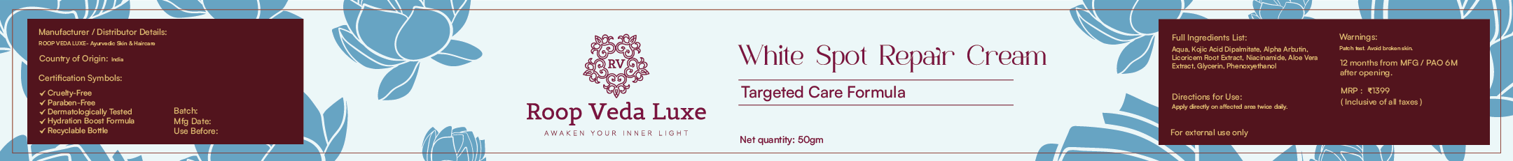 White Spot Repair Cream for Even Tone | Roop Veda Luxe